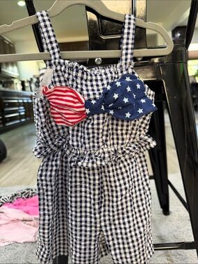 iris & ivy Navy Gingham One-Piece with Star & Stripe Bow Accents